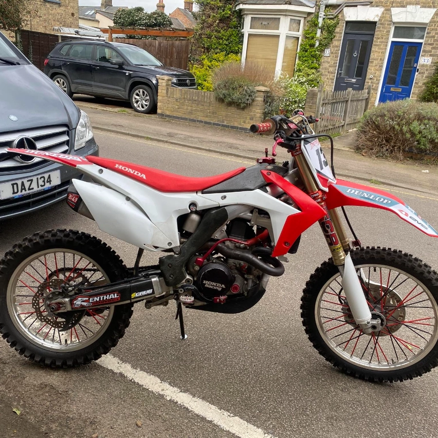 Image of our 2016 Honda CRF450 for sale.,  Vintage mx, Yamaha Banshee 350, big bore 2 strokes,  Classic mx, off road,  MOT,  Kawasaki kx500. Copyright image from Widowmakertrader vintage & classic motorcycle sales.